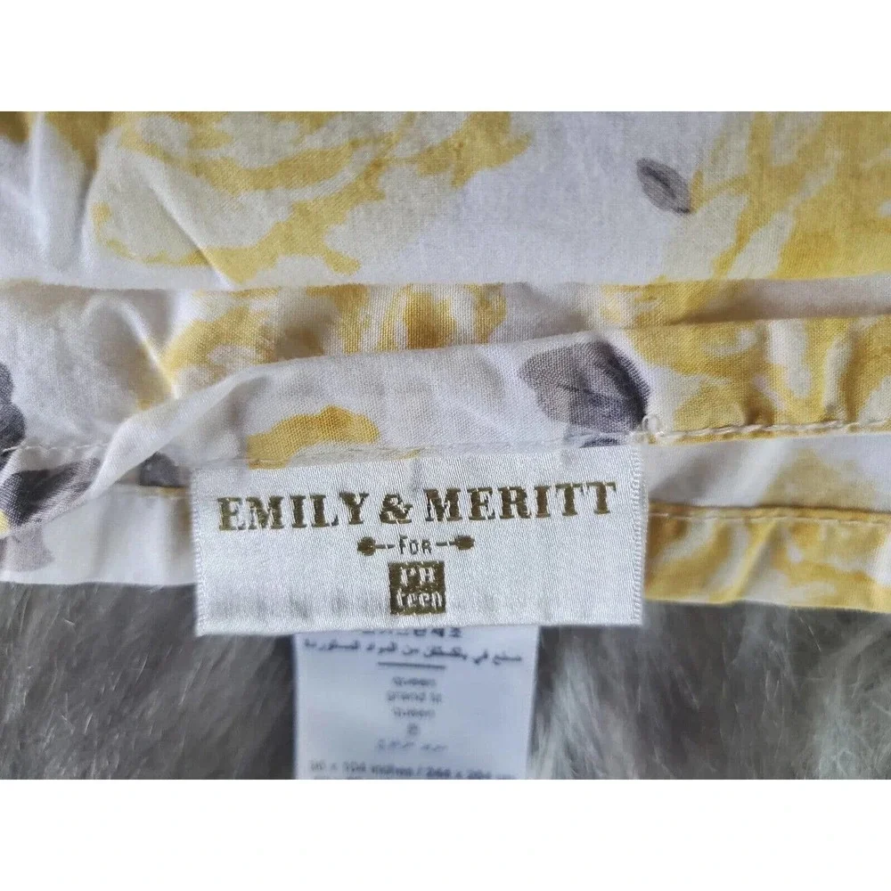 Emily & Merritt Queen Size Floral Yellow Gray Cotton Flat Sheet 97